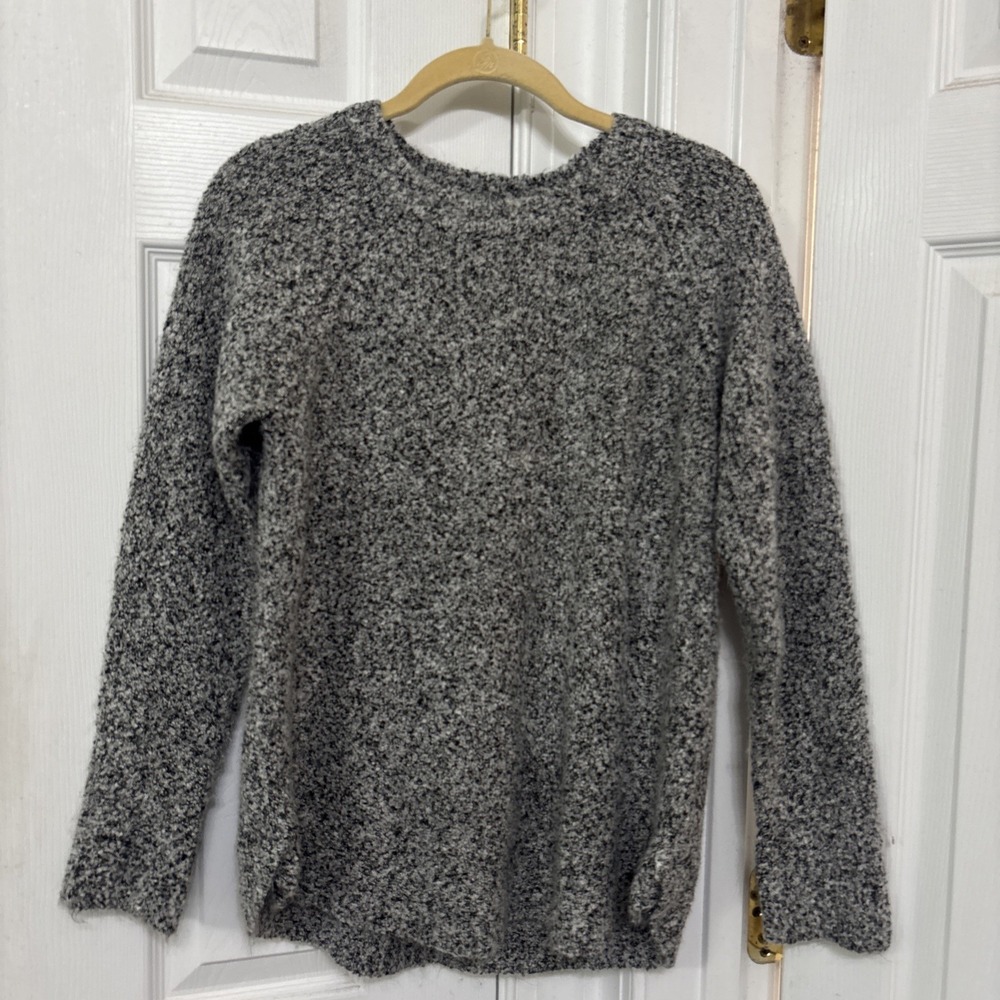 Jones New York Women's Boucle Sweater Crew Marled Sz S Gray Black Cozy Soft